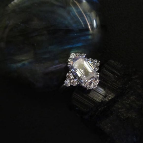 EMERALD Cut Art Deco Ring | Large Fine Fashion Ring | Cocktail, Anniversary - Picture 5 of 14